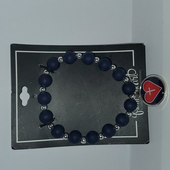From my Heart Blue Silver Bead Stretch Bracelet by Jenkins Enterprises NEW - Picture 2 of 4